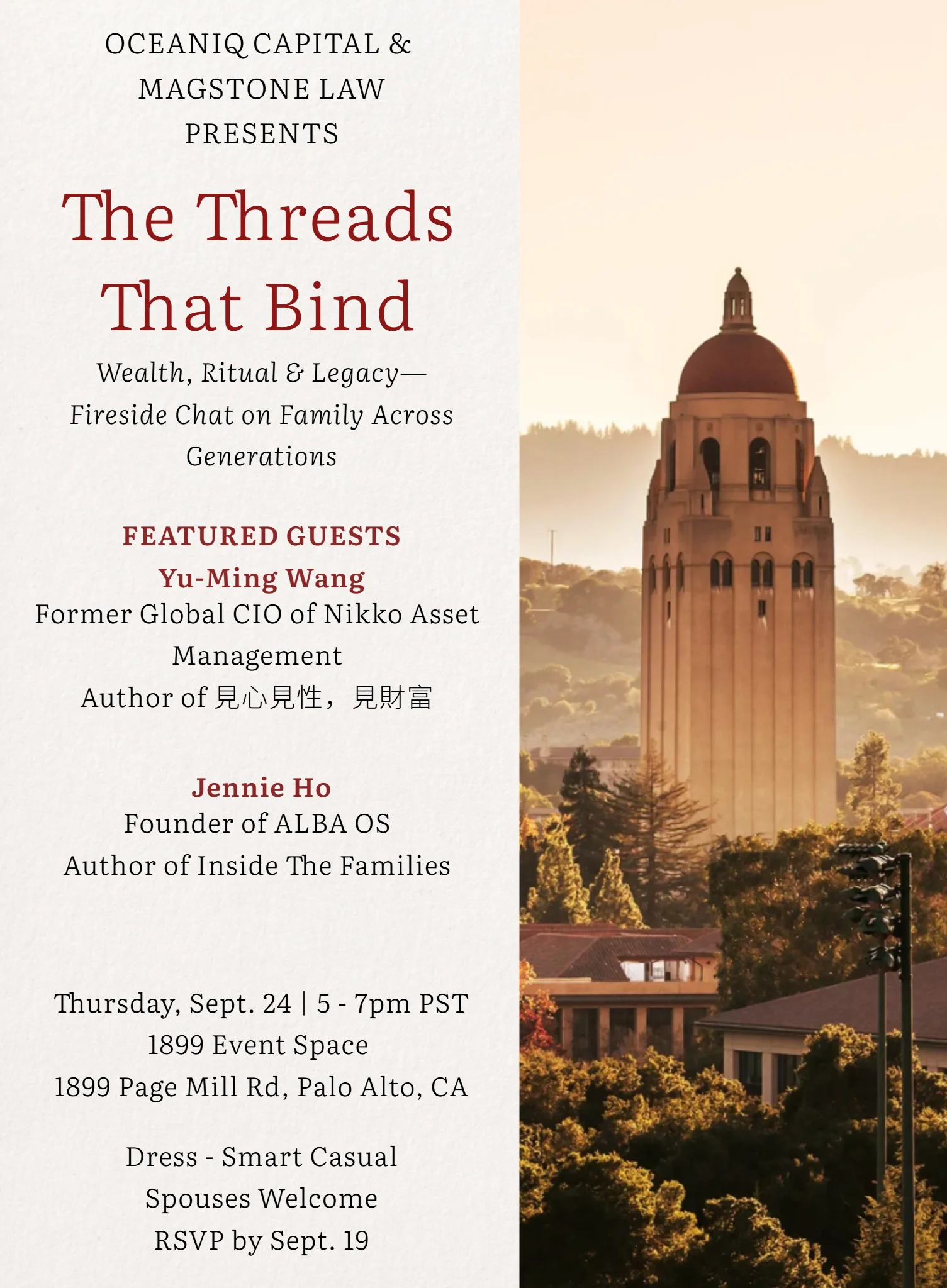 Invitation for The Threads That Bind, presented by OceanIQ Capital and MagStone Law